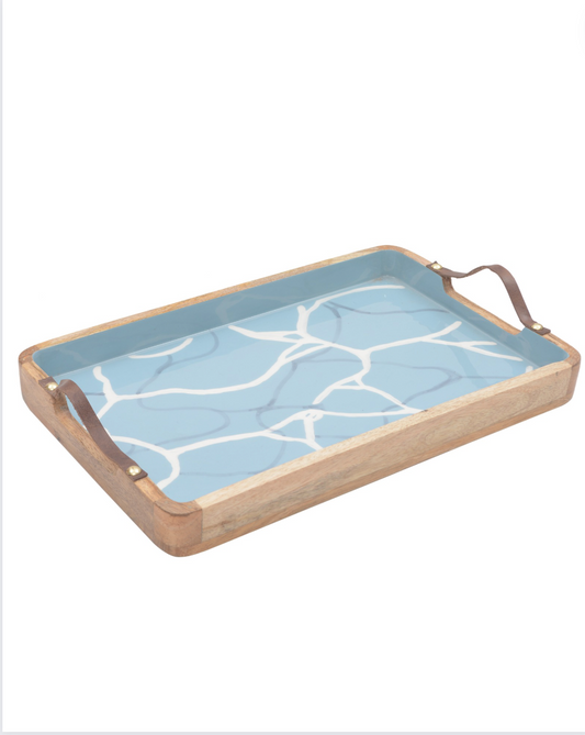 Aqua Blue Large Tray with Leather Handle