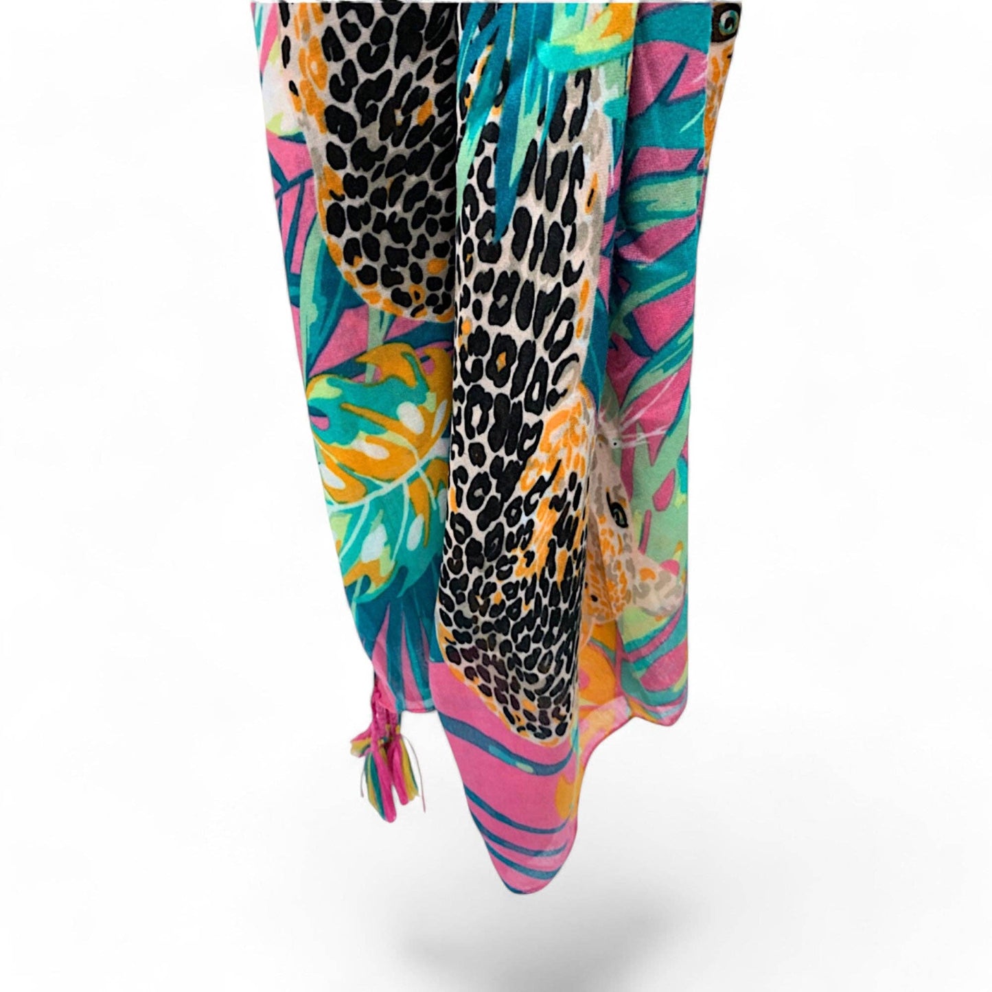 Panther Print Tassel Square Scarf: Pink
