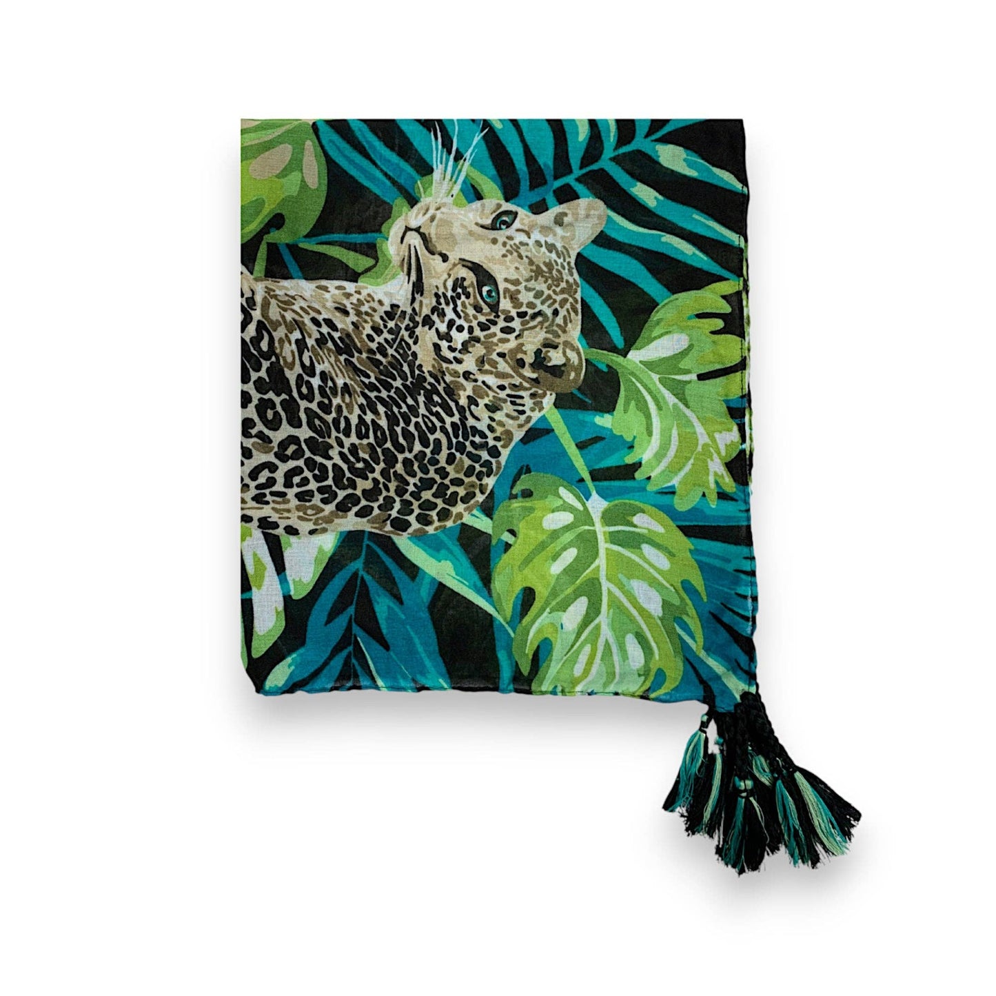 Panther Print Tassel Square Scarf: Pink