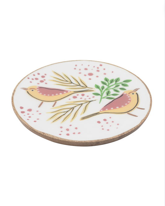 Hand Painted Wooden Round Plate with Enamel