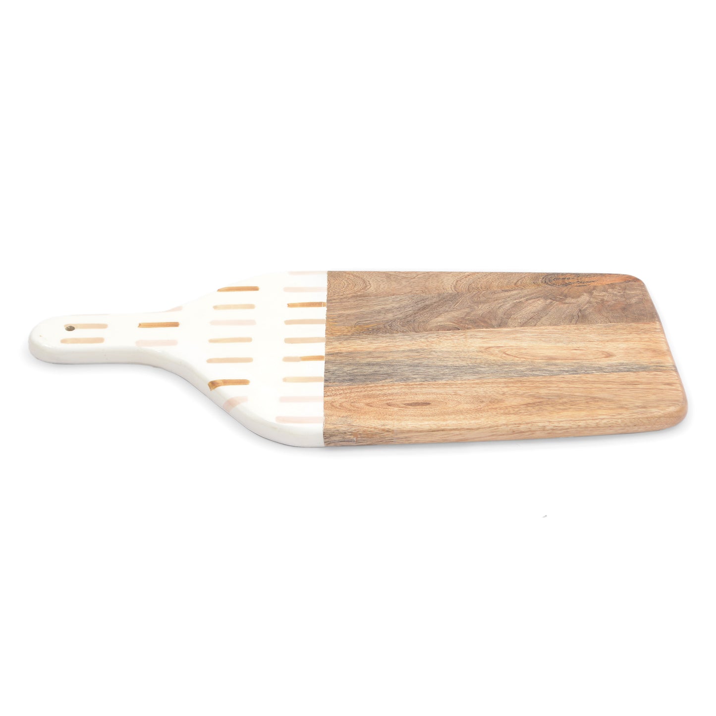 Foresthaven Hand Painted Wooden Chopping Board with Enamel for Kitchen - Wood Cutting Board with Holder (White & Brown, 44x21x1.5 cm)