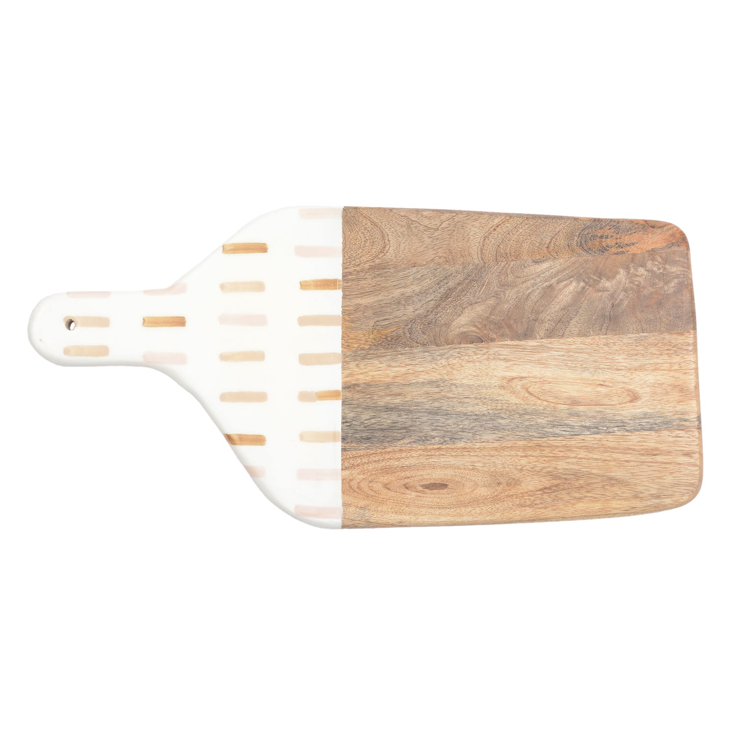 Foresthaven Hand Painted Wooden Chopping Board with Enamel for Kitchen - Wood Cutting Board with Holder (White & Brown, 44x21x1.5 cm)