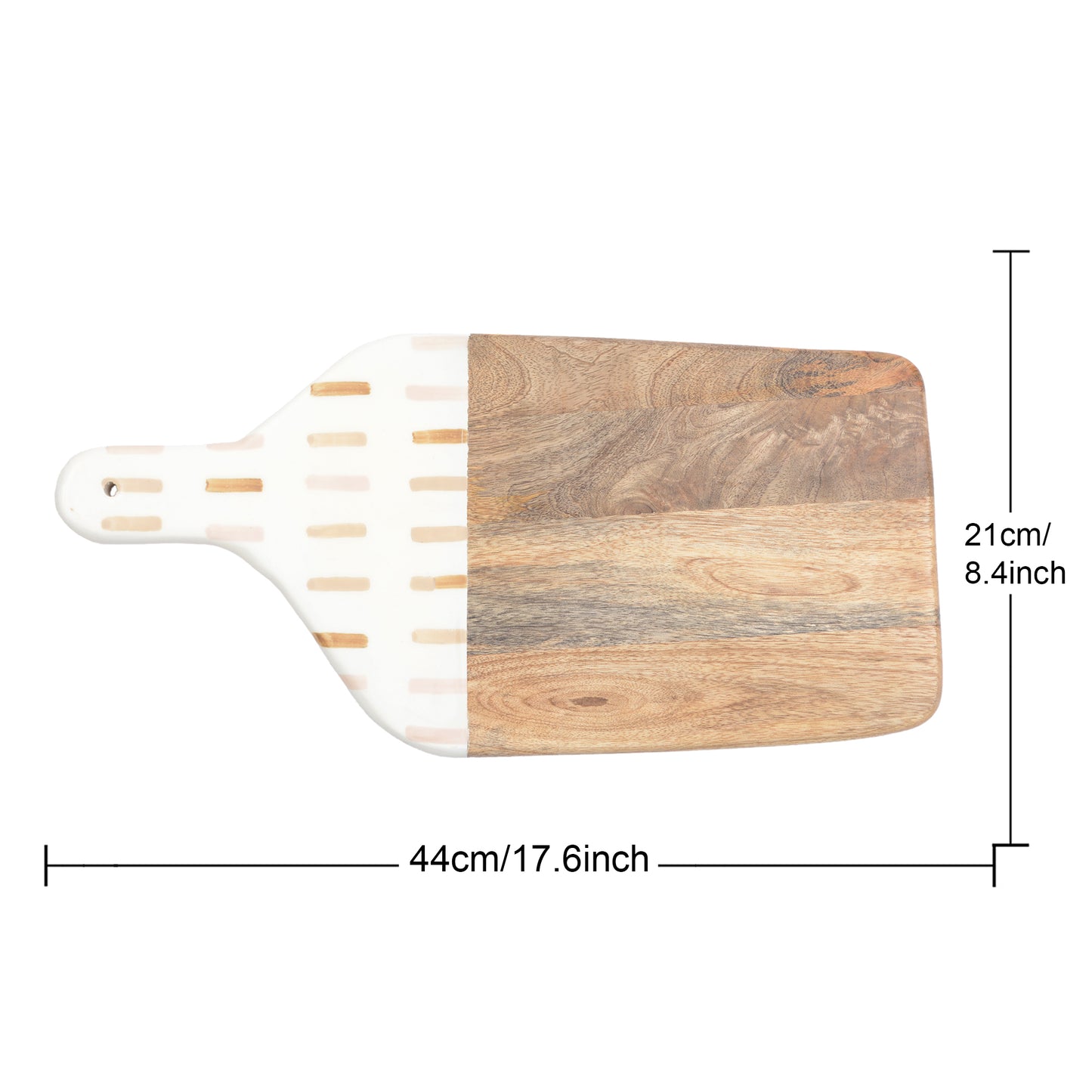 Foresthaven Hand Painted Wooden Chopping Board with Enamel for Kitchen - Wood Cutting Board with Holder (White & Brown, 44x21x1.5 cm)