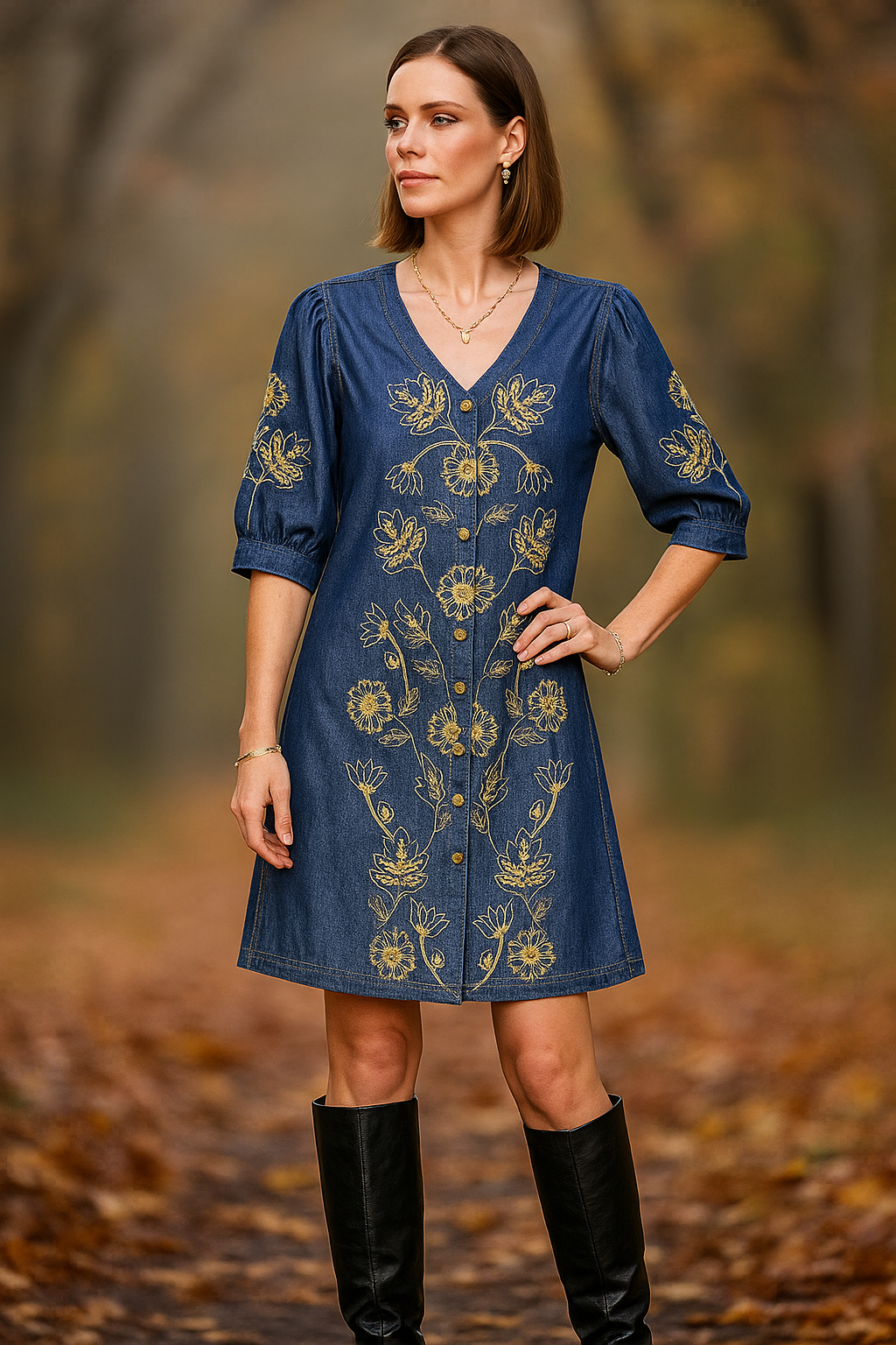 Denim Embroidered Dress