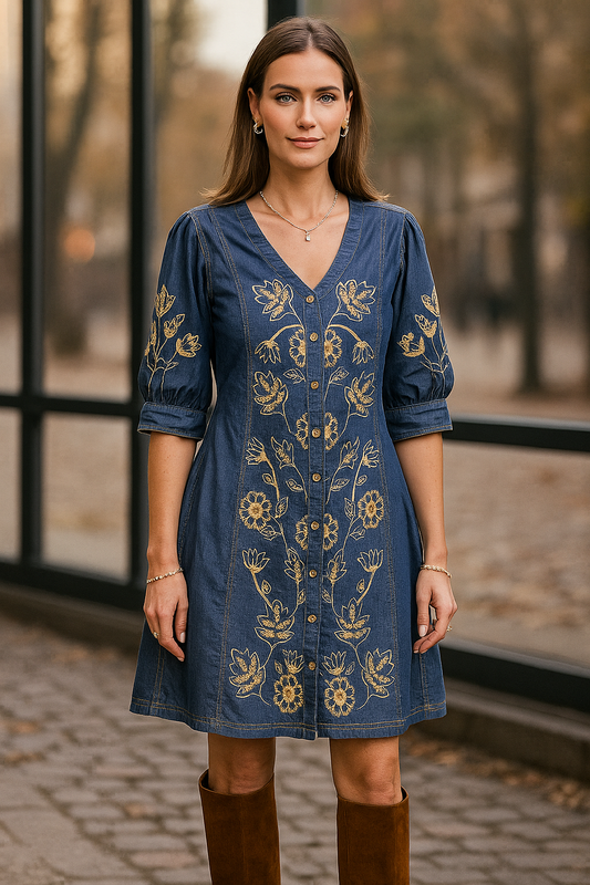 Denim Embroidered Dress