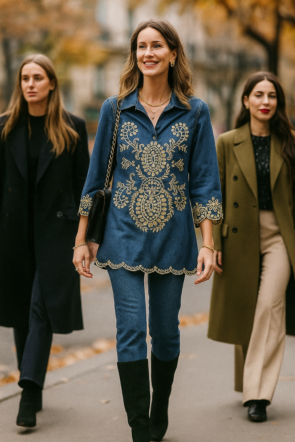 Denim Embroidered Tunic Top – Thread Detailing