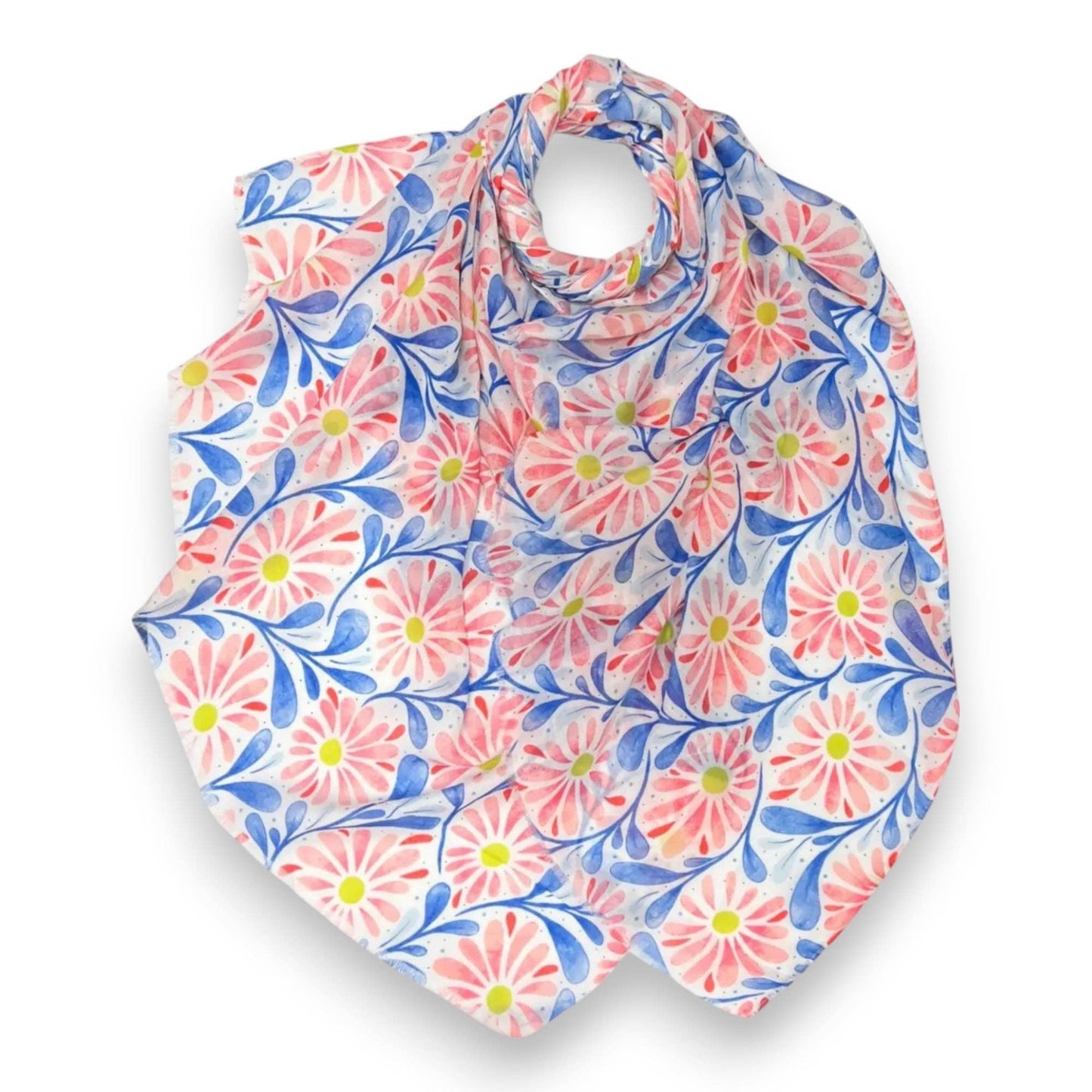 Daisy with Leaves Print Colourful Scarf: Orange