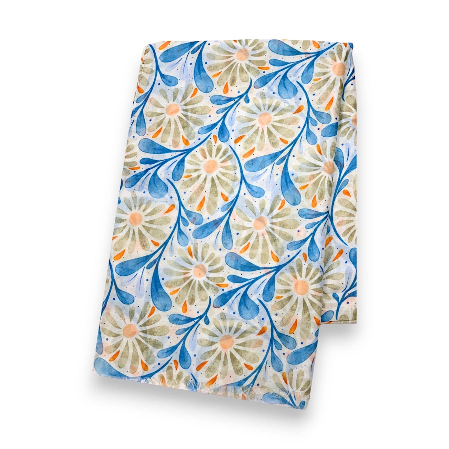 Daisy with Leaves Print Colourful Scarf: Orange