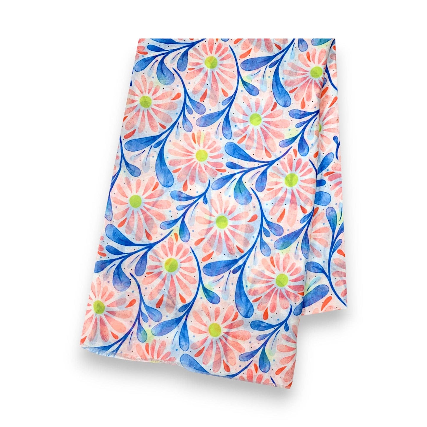 Daisy with Leaves Print Colourful Scarf: Orange