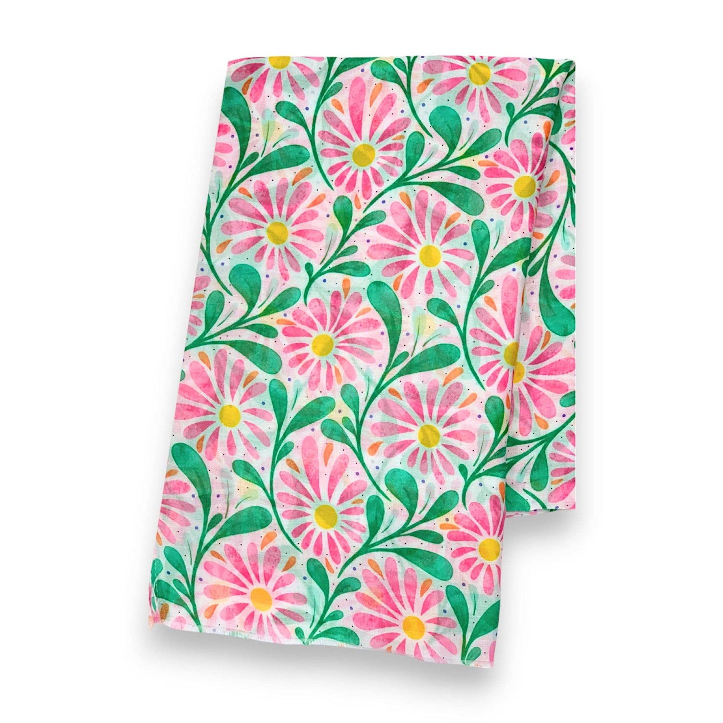 Daisy with Leaves Print Colourful Scarf: Orange