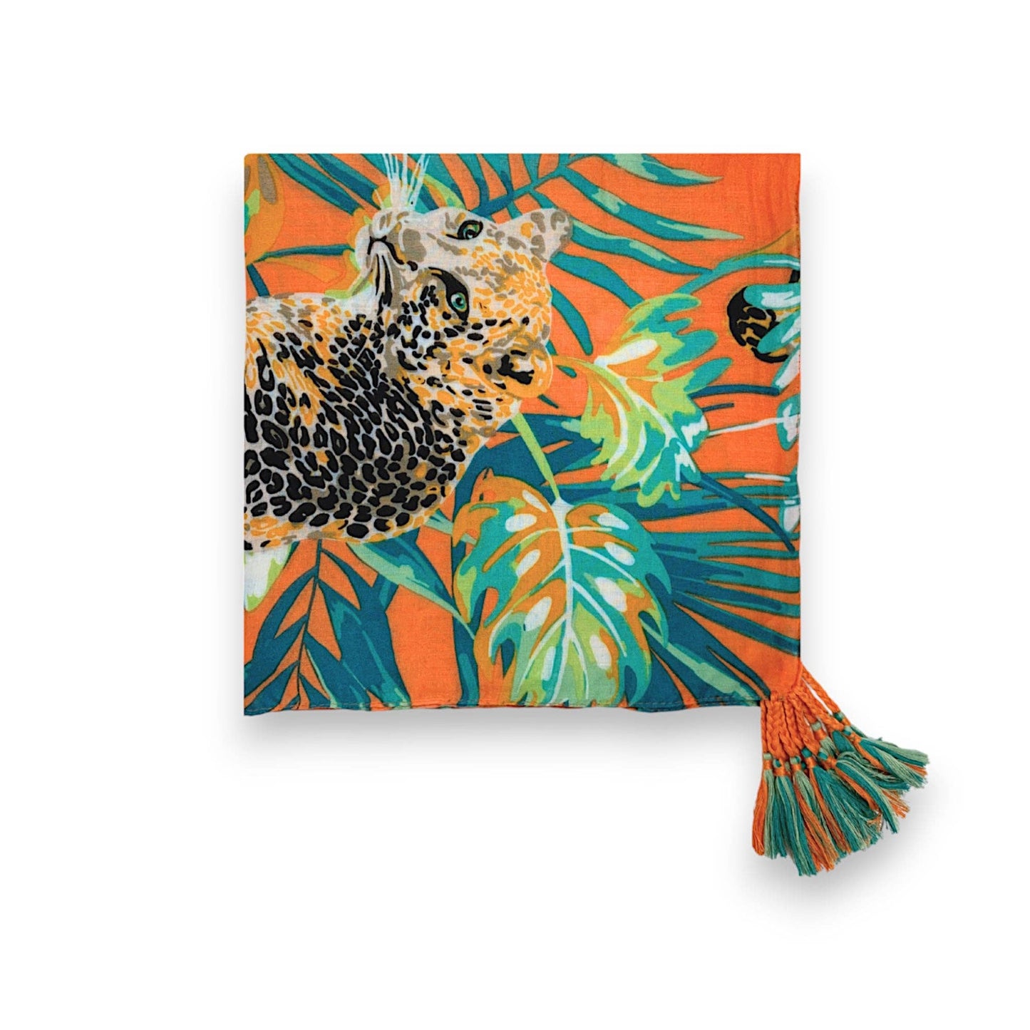 Panther Print Tassel Square Scarf: Pink