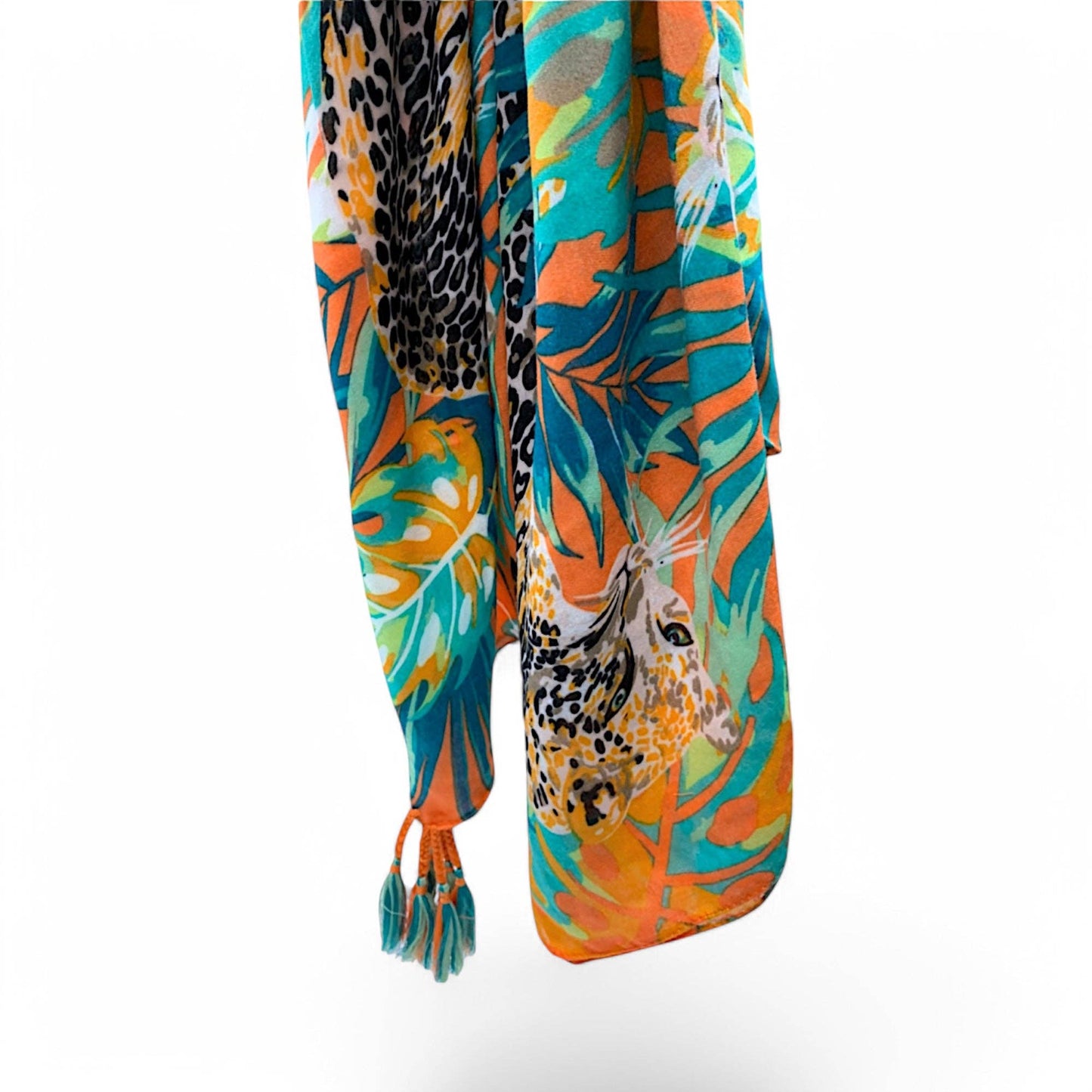 Panther Print Tassel Square Scarf: Pink