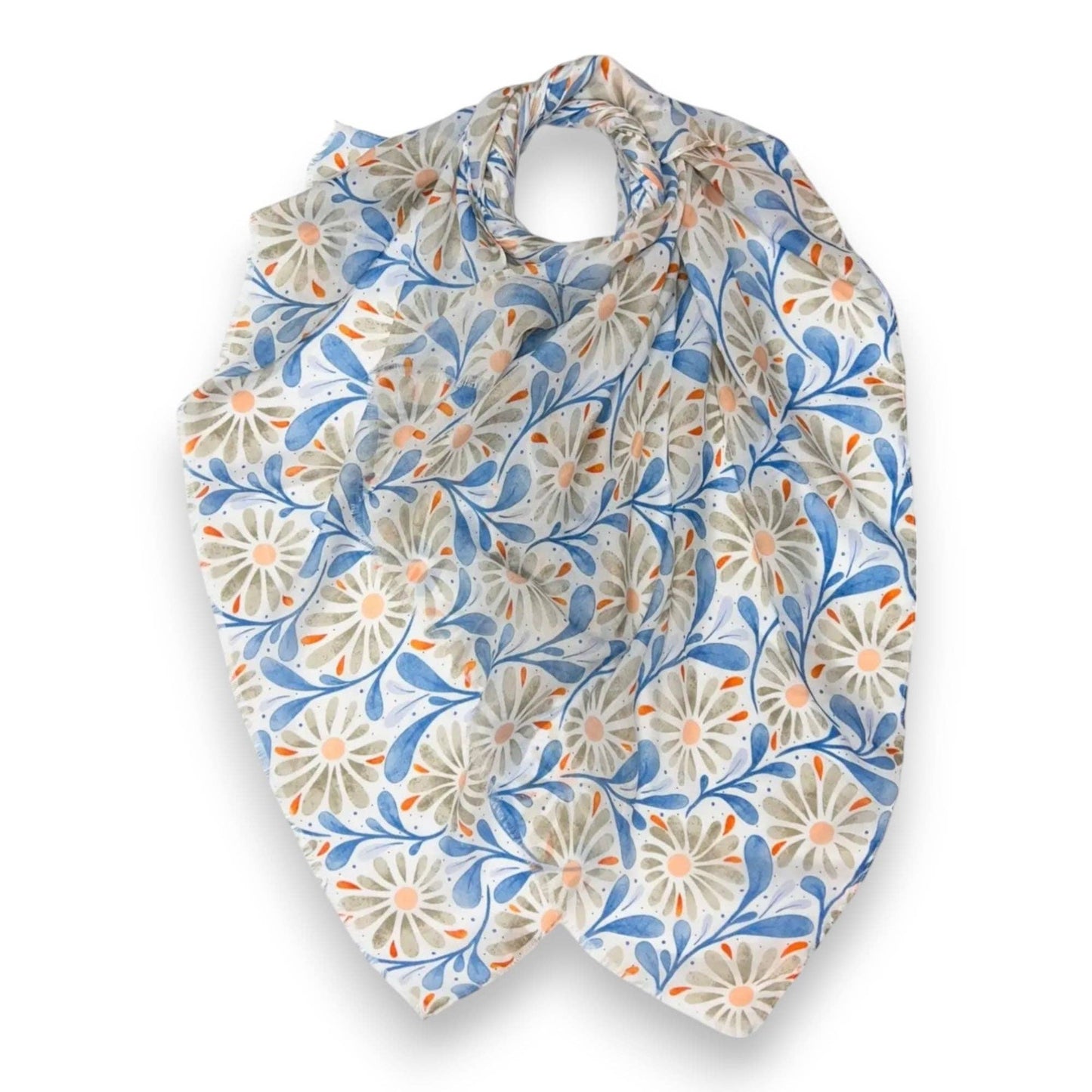 Daisy with Leaves Print Colourful Scarf: Orange