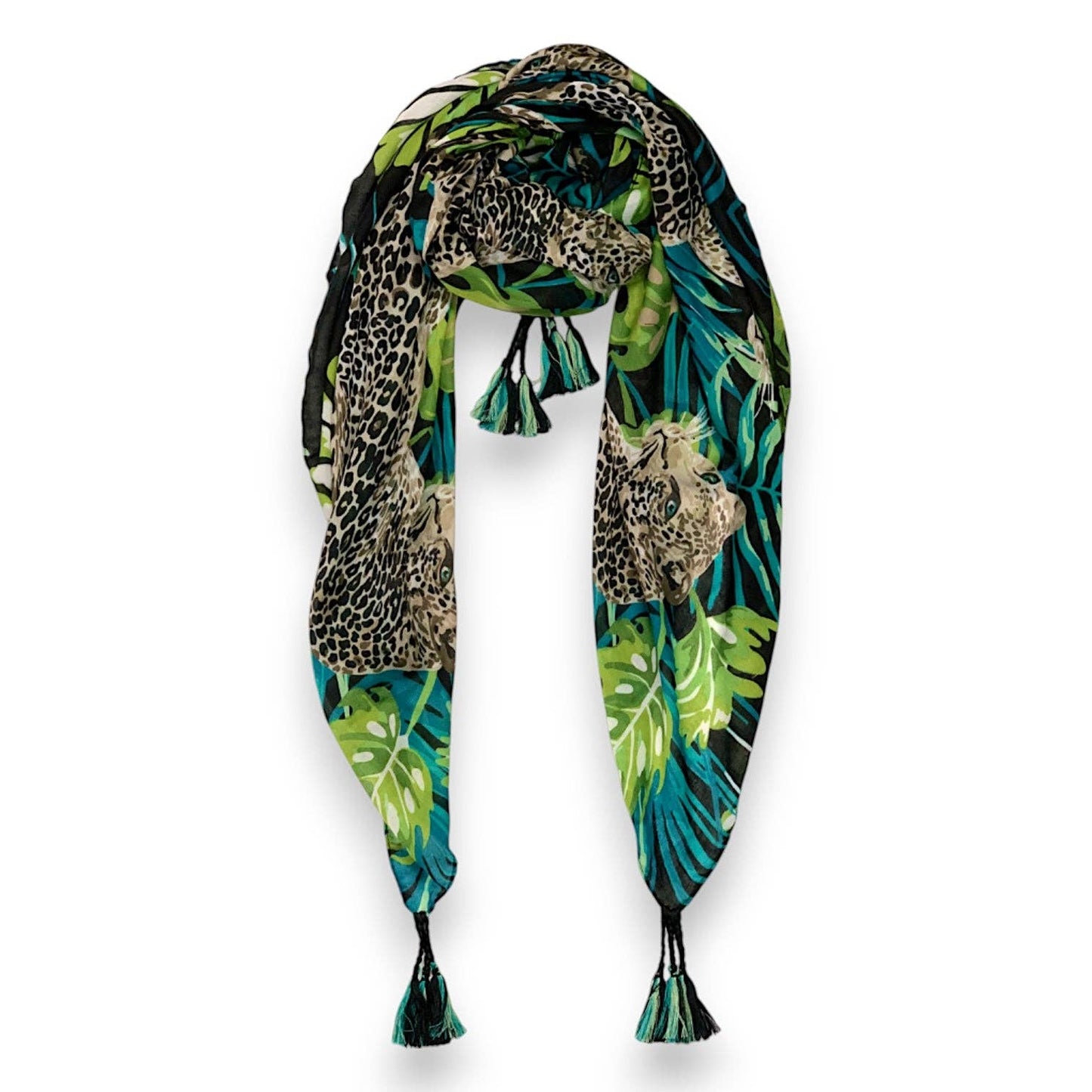 Panther Print Tassel Square Scarf: Pink