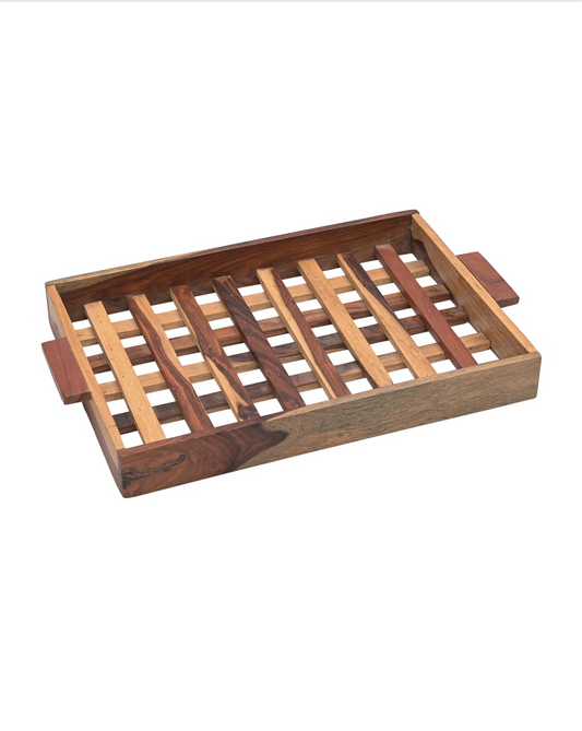 Handcrafted Checks Pattern Serving Tray with Handles