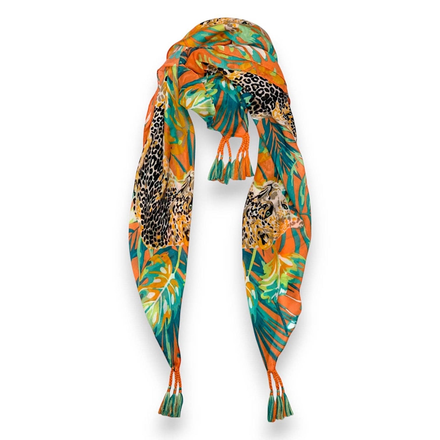 Panther Print Tassel Square Scarf: Pink