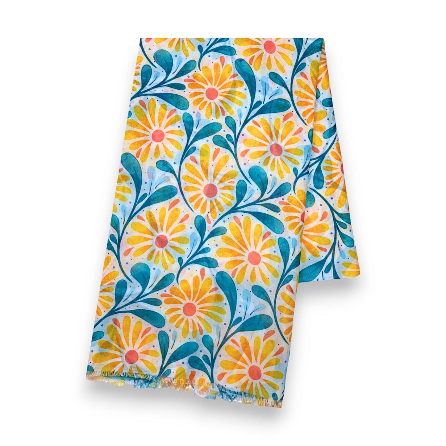 Daisy with Leaves Print Colourful Scarf: Orange