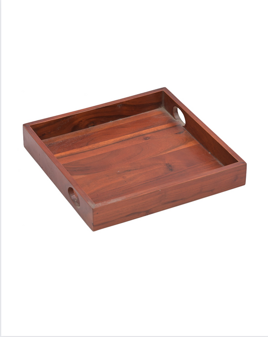 Natural Wood Sqaure Serving Tray with Handles