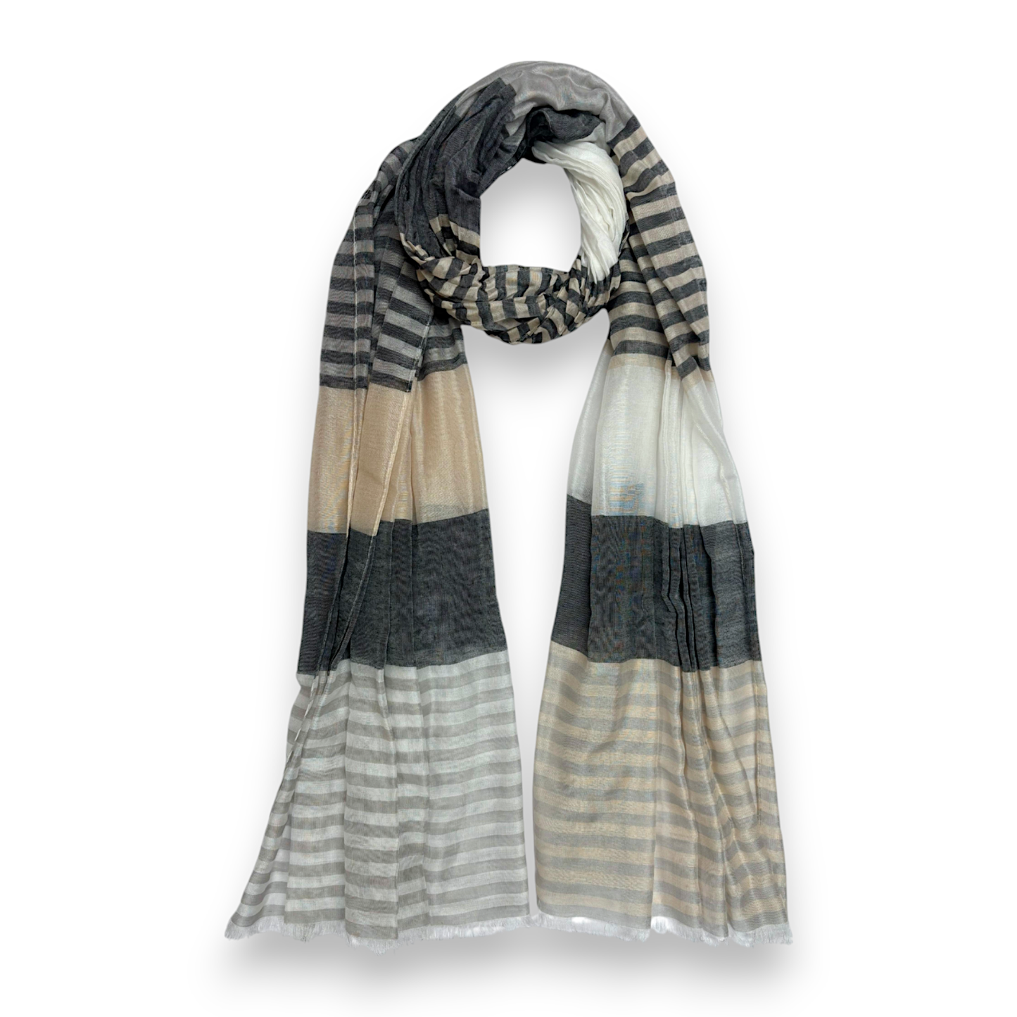 Silky Stripe Colorblock Scarf: Mocca & Mustard