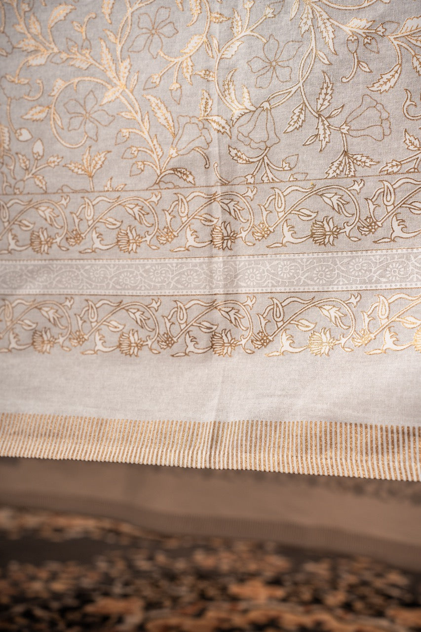 Gold Floral Hand-blocked Ivory Table Cover
