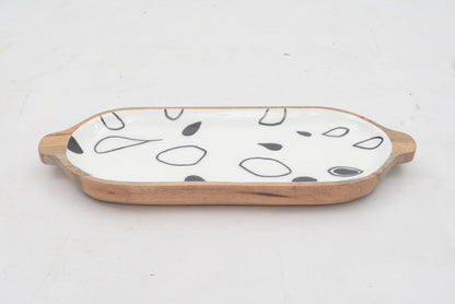 Oval Shape Wooden Enamel Platter with Small Handles