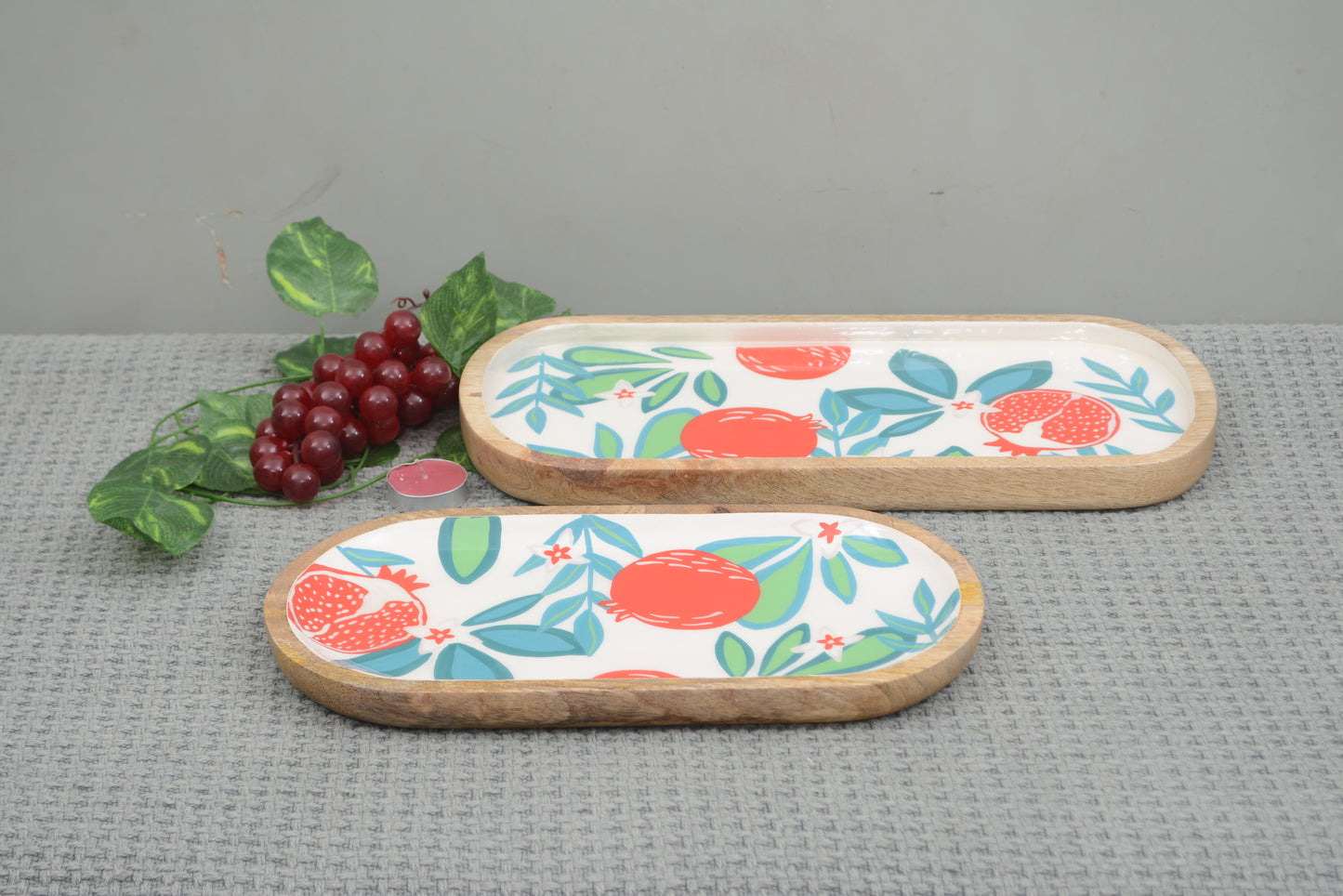 Hand Painted Fruit Oval Platter With Enamel