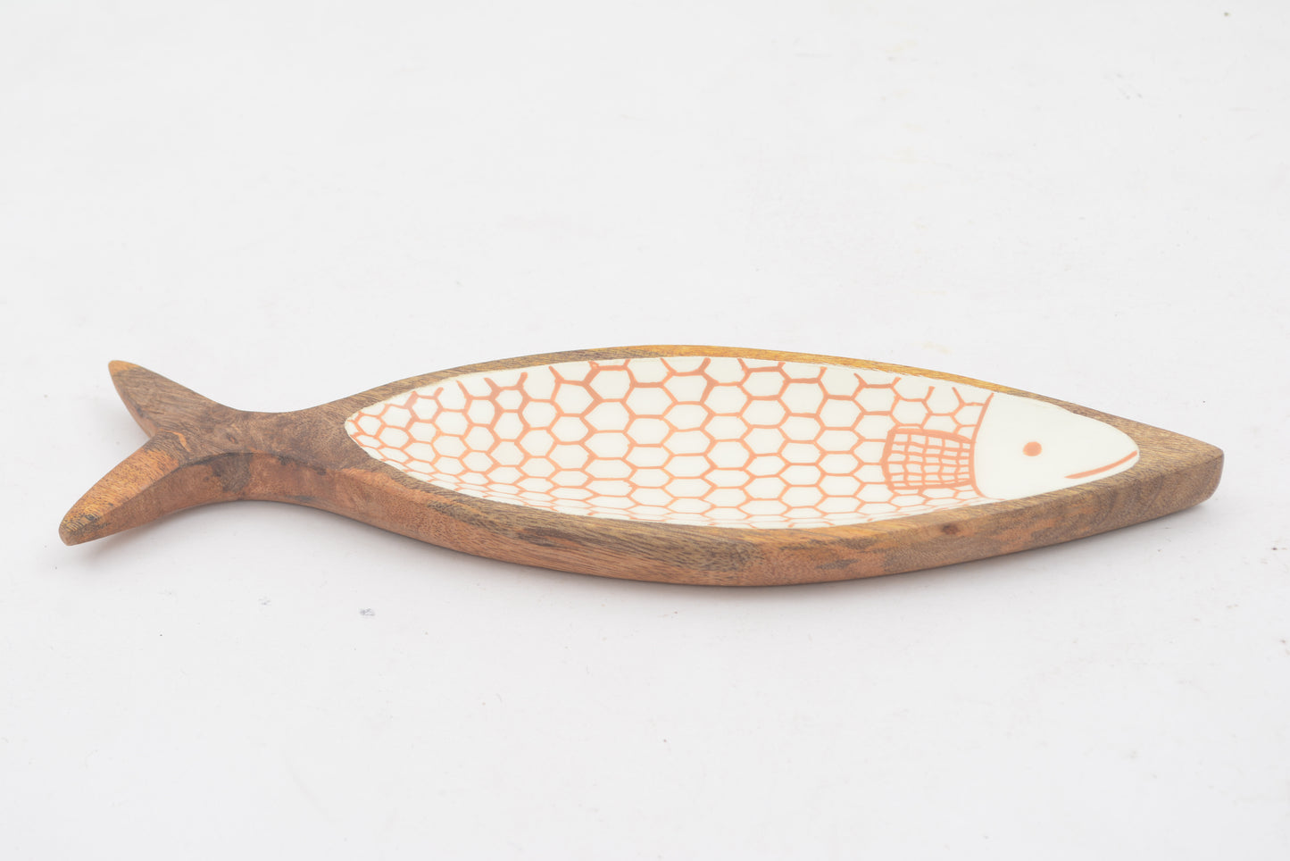 Foresthaven Hand Painted Fish Shape Wooden Serving Platter with Enamel for Food, Charcuterie and Decor