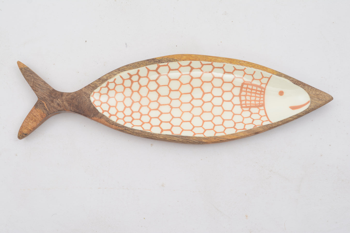 Foresthaven Hand Painted Fish Shape Wooden Serving Platter with Enamel for Food, Charcuterie and Decor