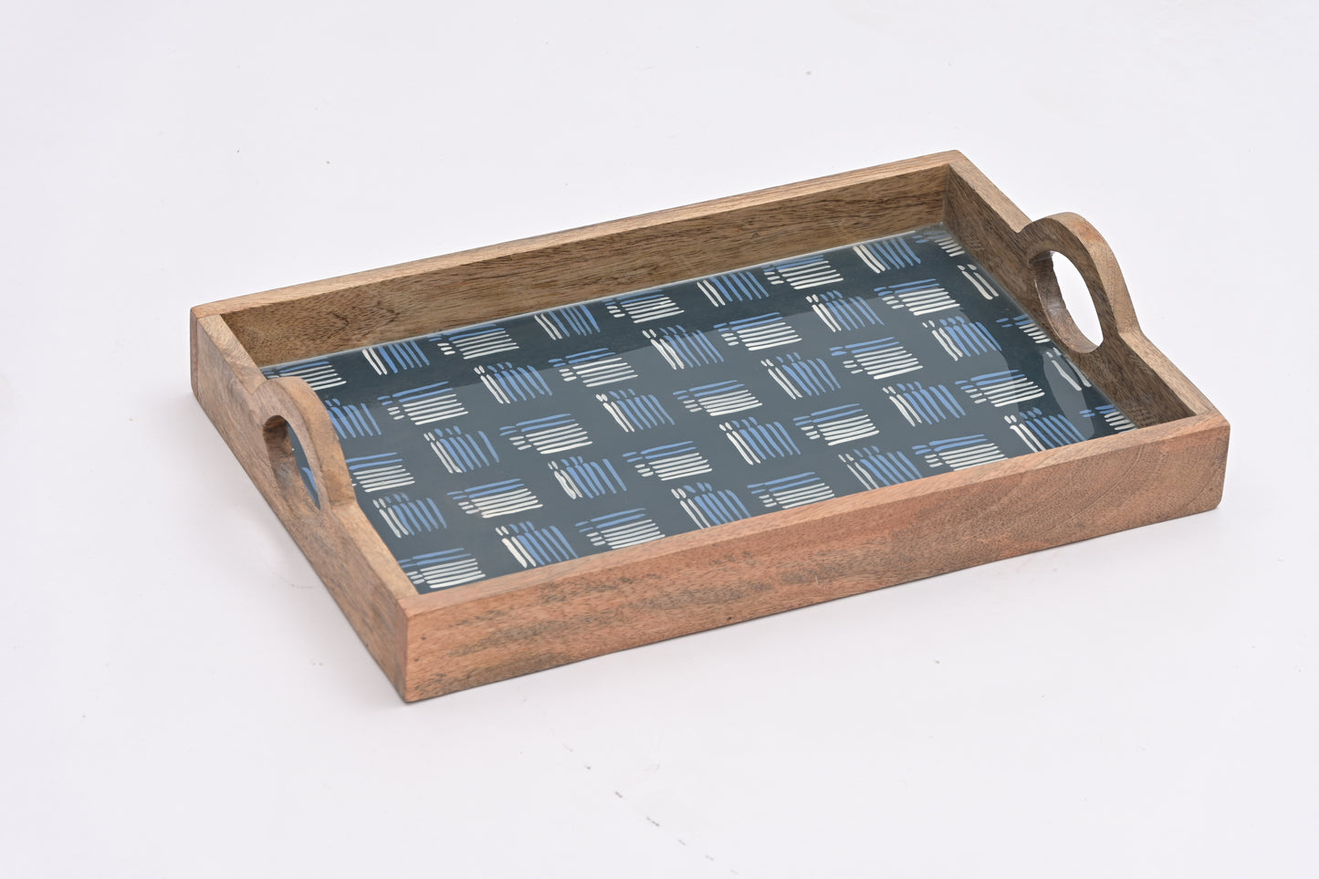 Wooden Rectangular Enamel Print Serving Tray with Handles
