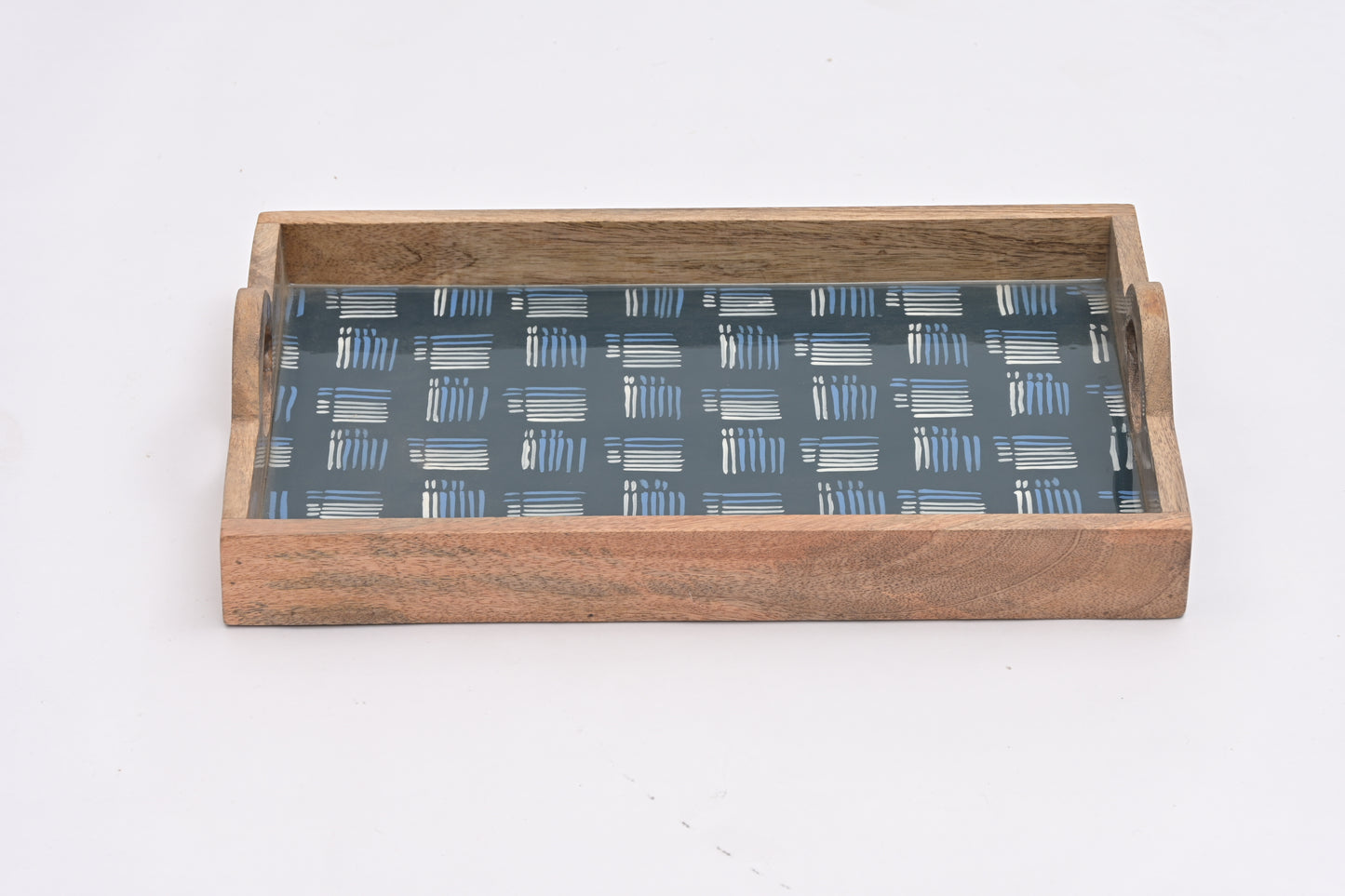 Wooden Rectangular Enamel Print Serving Tray with Handles