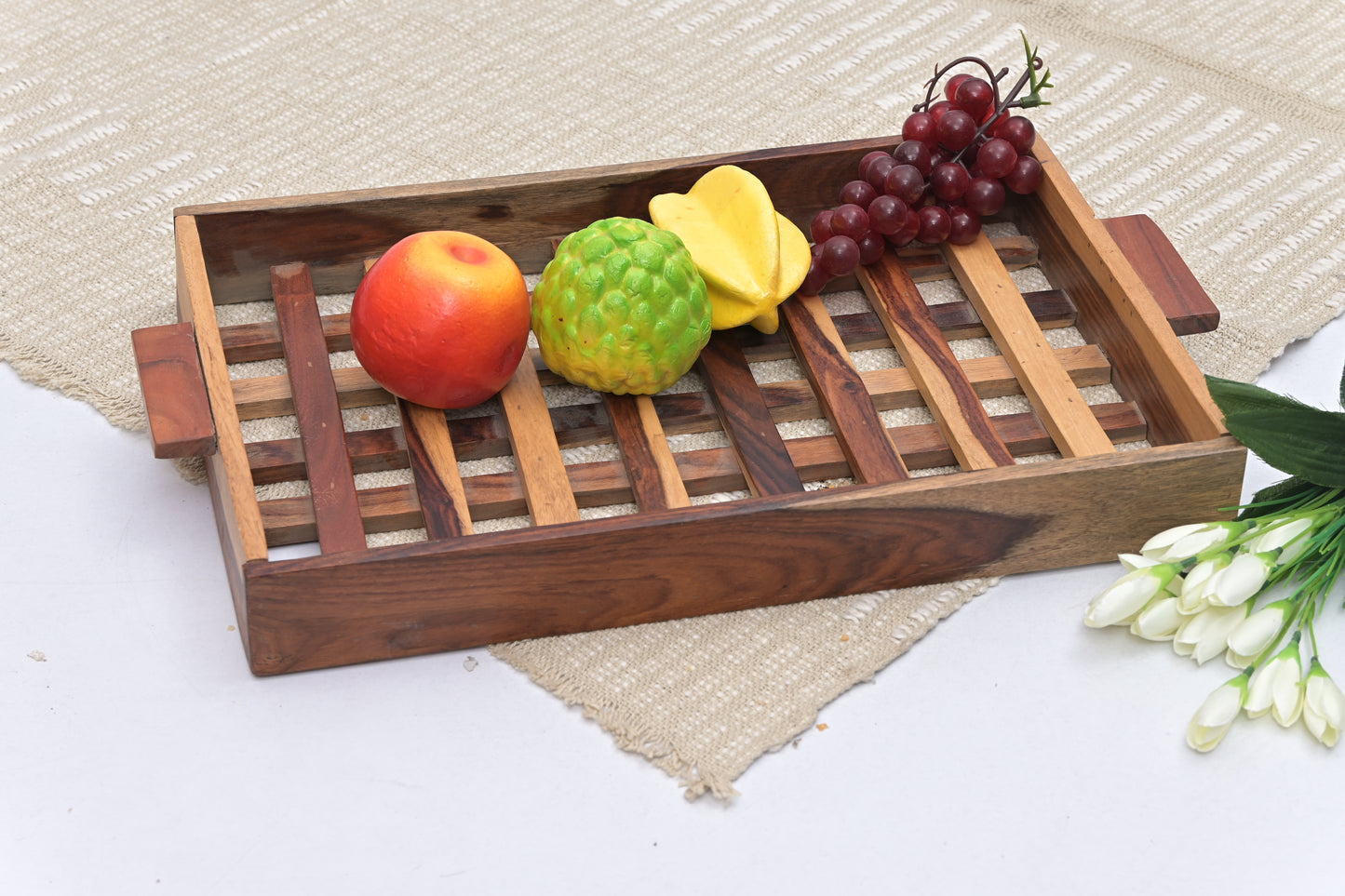 Handcrafted Checks Pattern Serving Tray with Handles