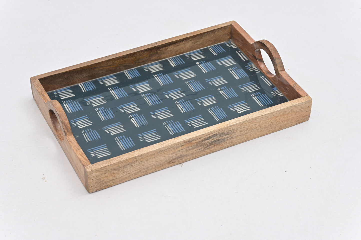 Wooden Rectangular Enamel Print Serving Tray with Handles