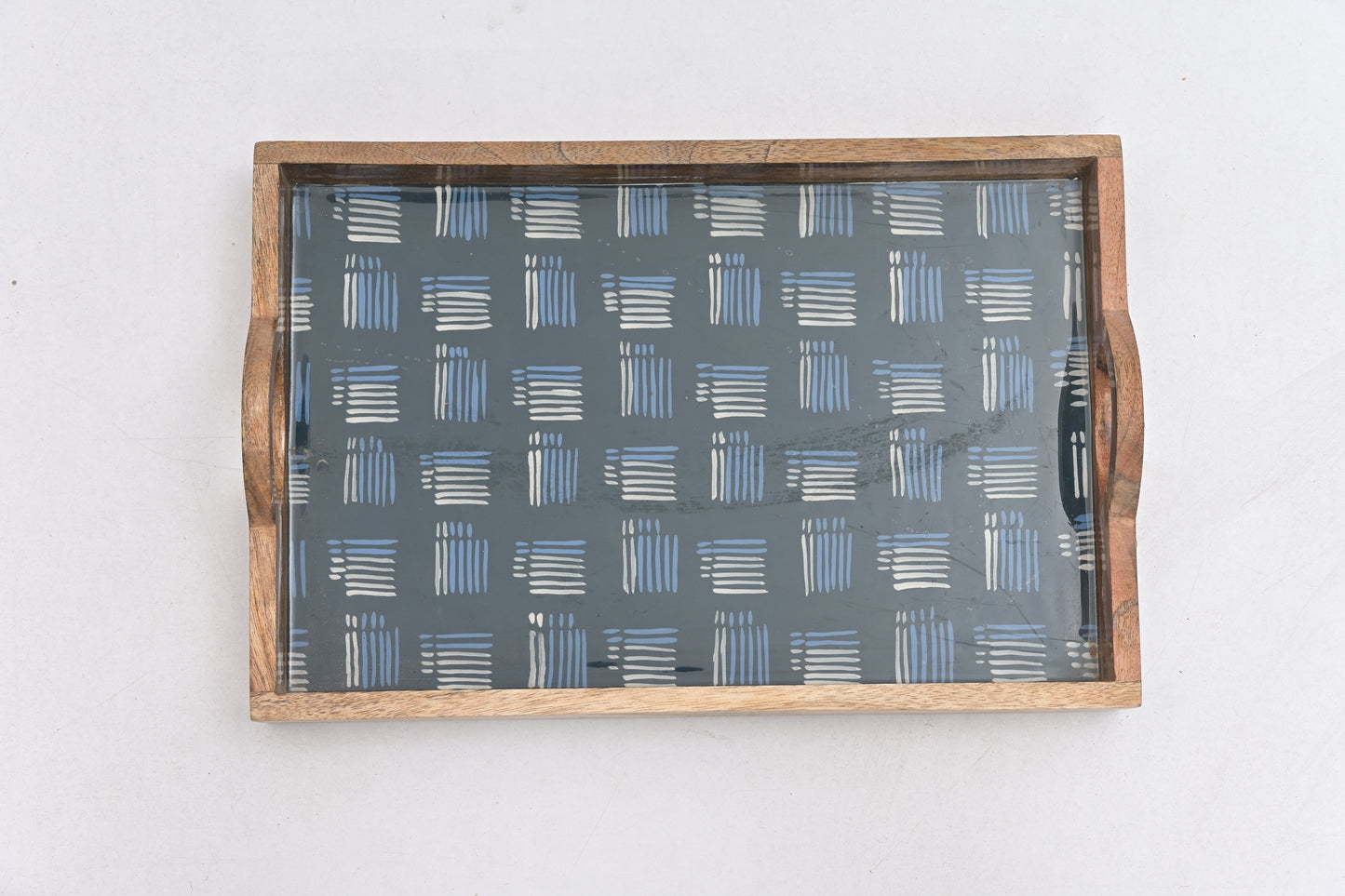 Wooden Rectangular Enamel Print Serving Tray with Handles