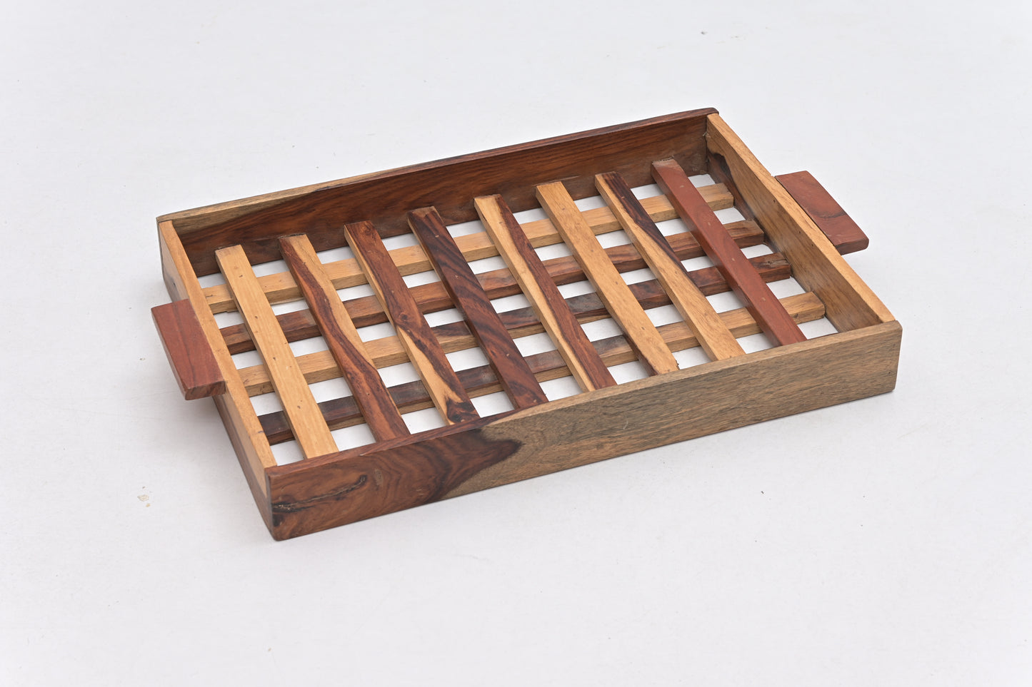 Handcrafted Checks Pattern Serving Tray with Handles