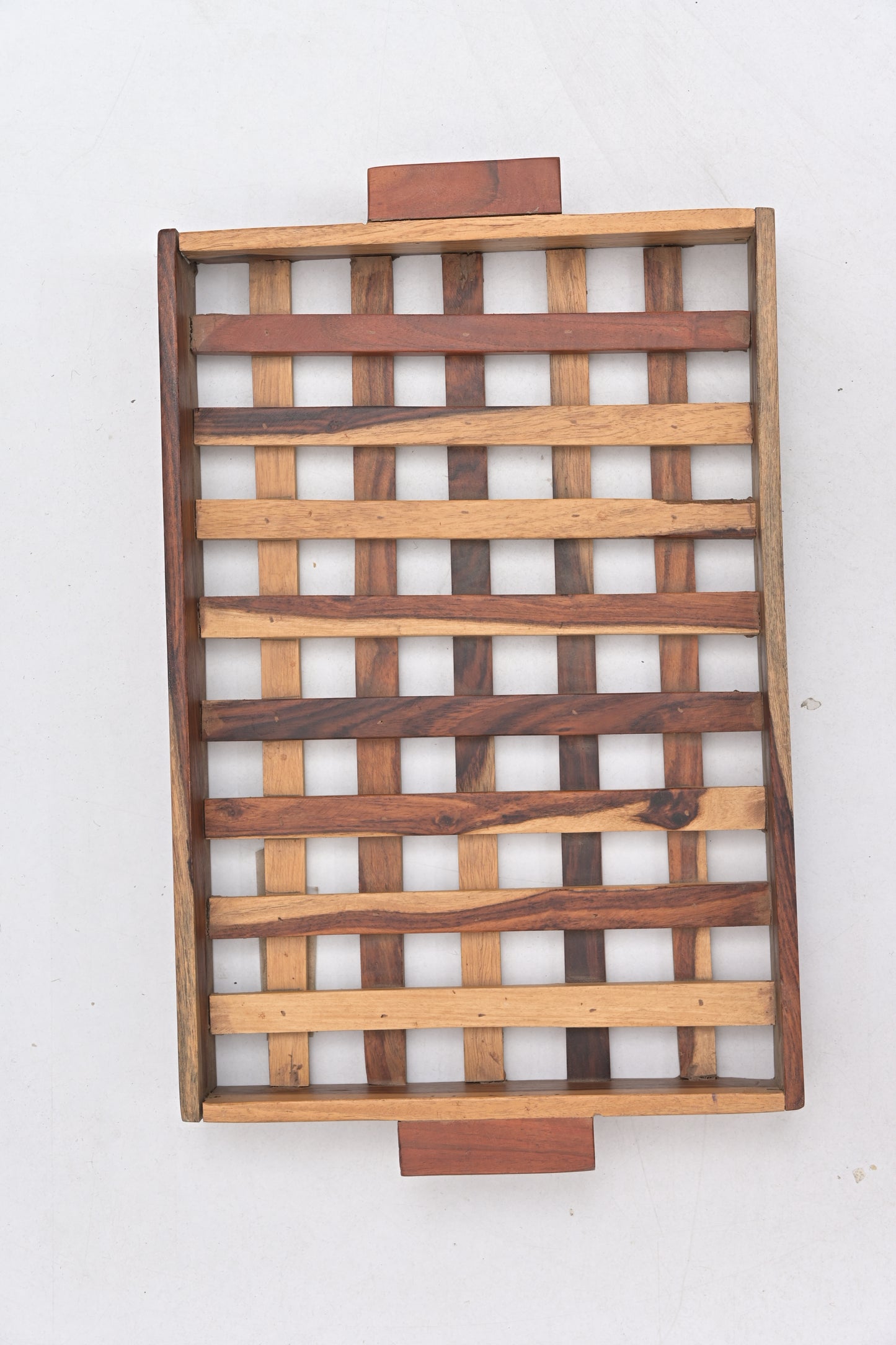 Handcrafted Checks Pattern Serving Tray with Handles