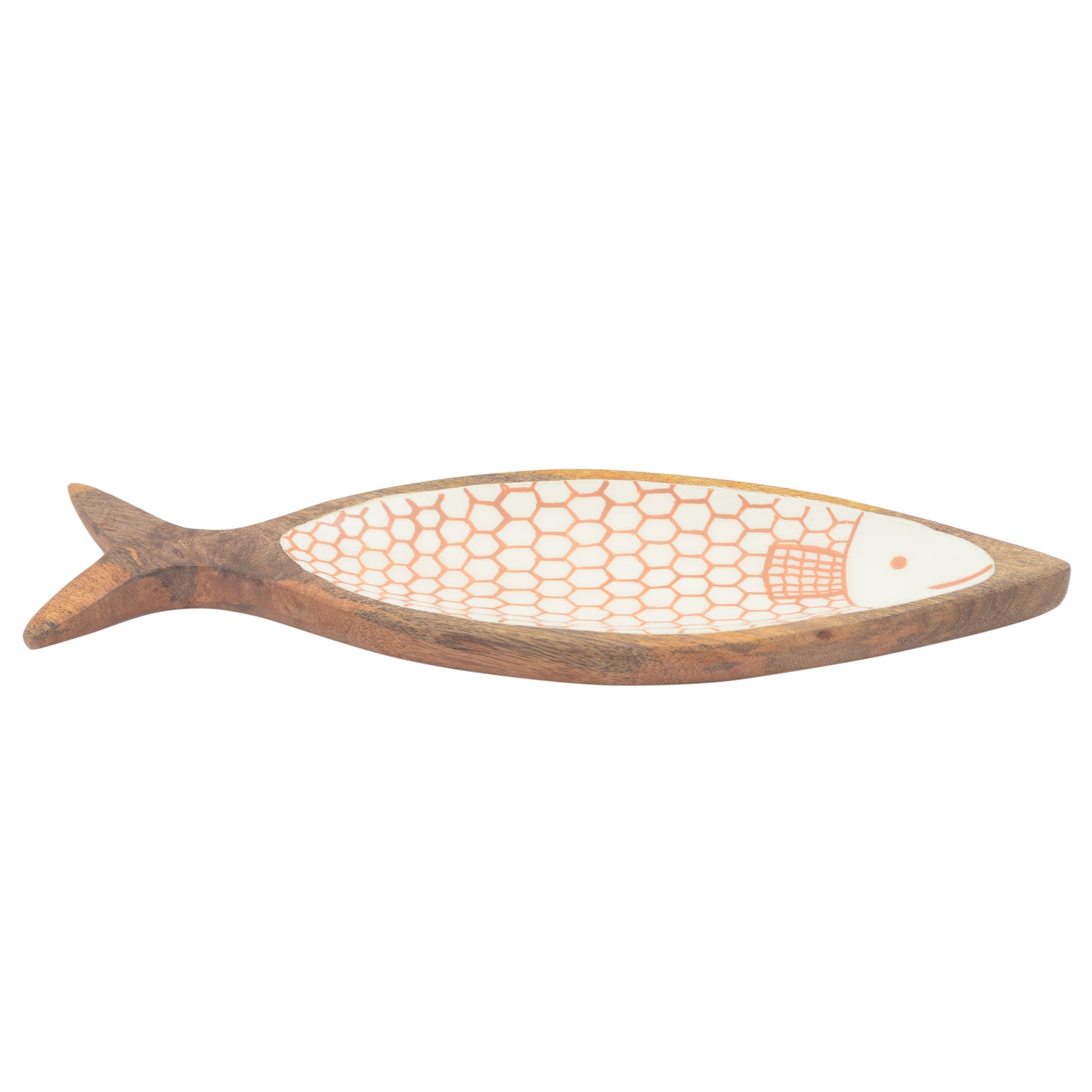 Foresthaven Hand Painted Fish Shape Wooden Serving Platter with Enamel for Food, Charcuterie and Decor