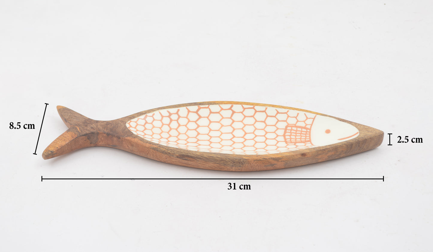 Foresthaven Hand Painted Fish Shape Wooden Serving Platter with Enamel for Food, Charcuterie and Decor