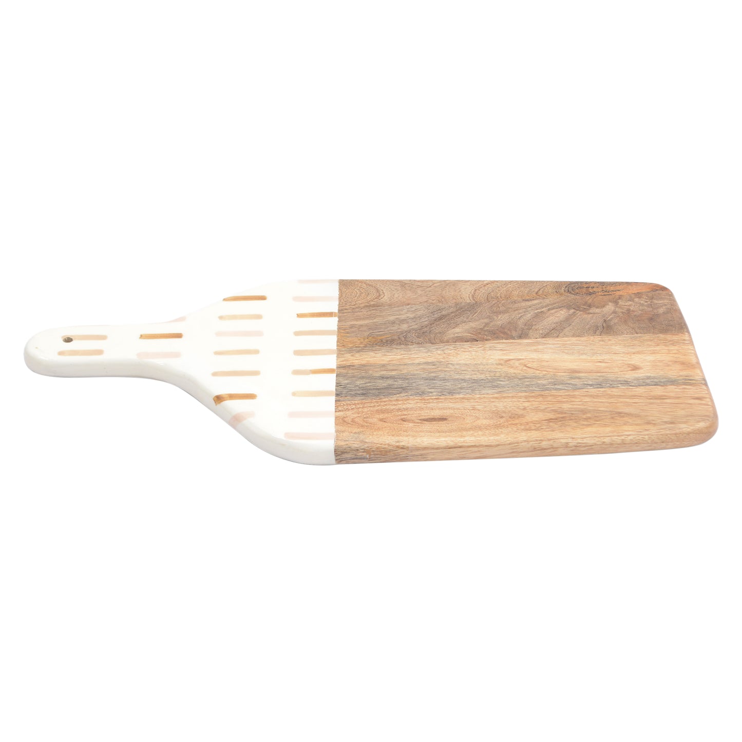 Foresthaven Hand Painted Wooden Chopping Board with Enamel for Kitchen - Wood Cutting Board with Holder (White & Brown, 44x21x1.5 cm)