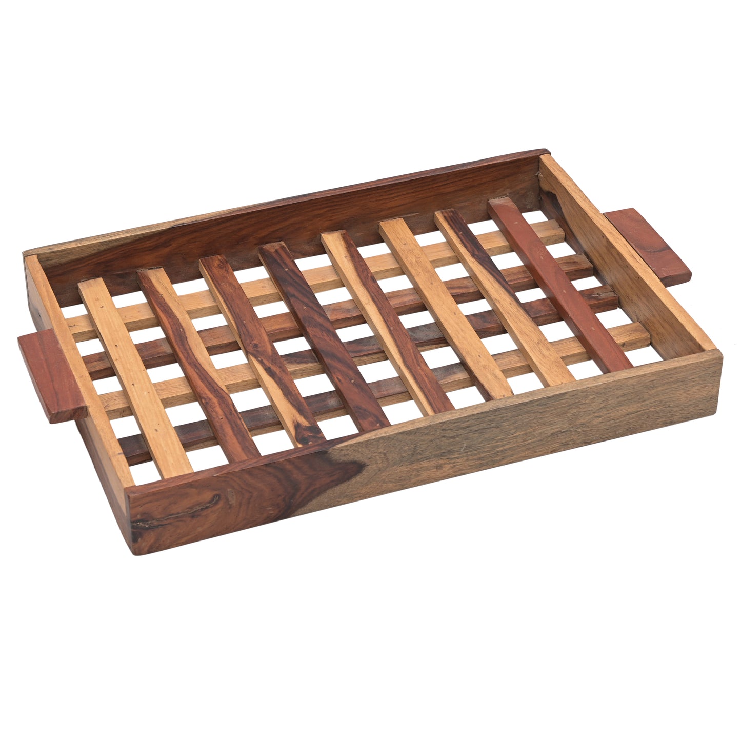 Handcrafted Checks Pattern Serving Tray with Handles