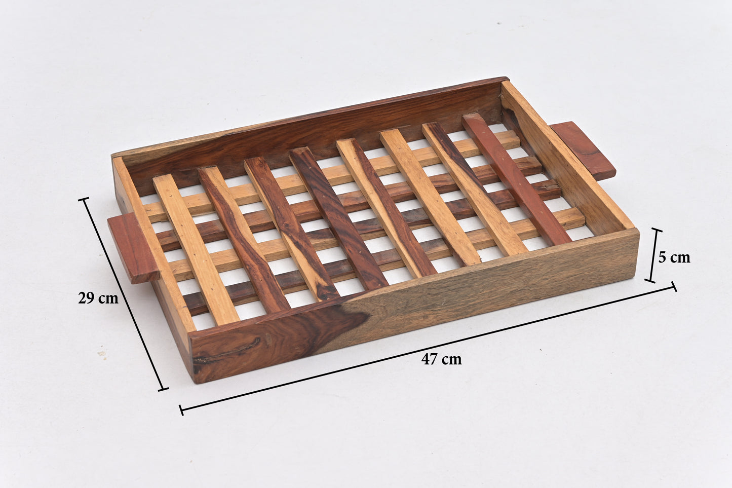 Handcrafted Checks Pattern Serving Tray with Handles