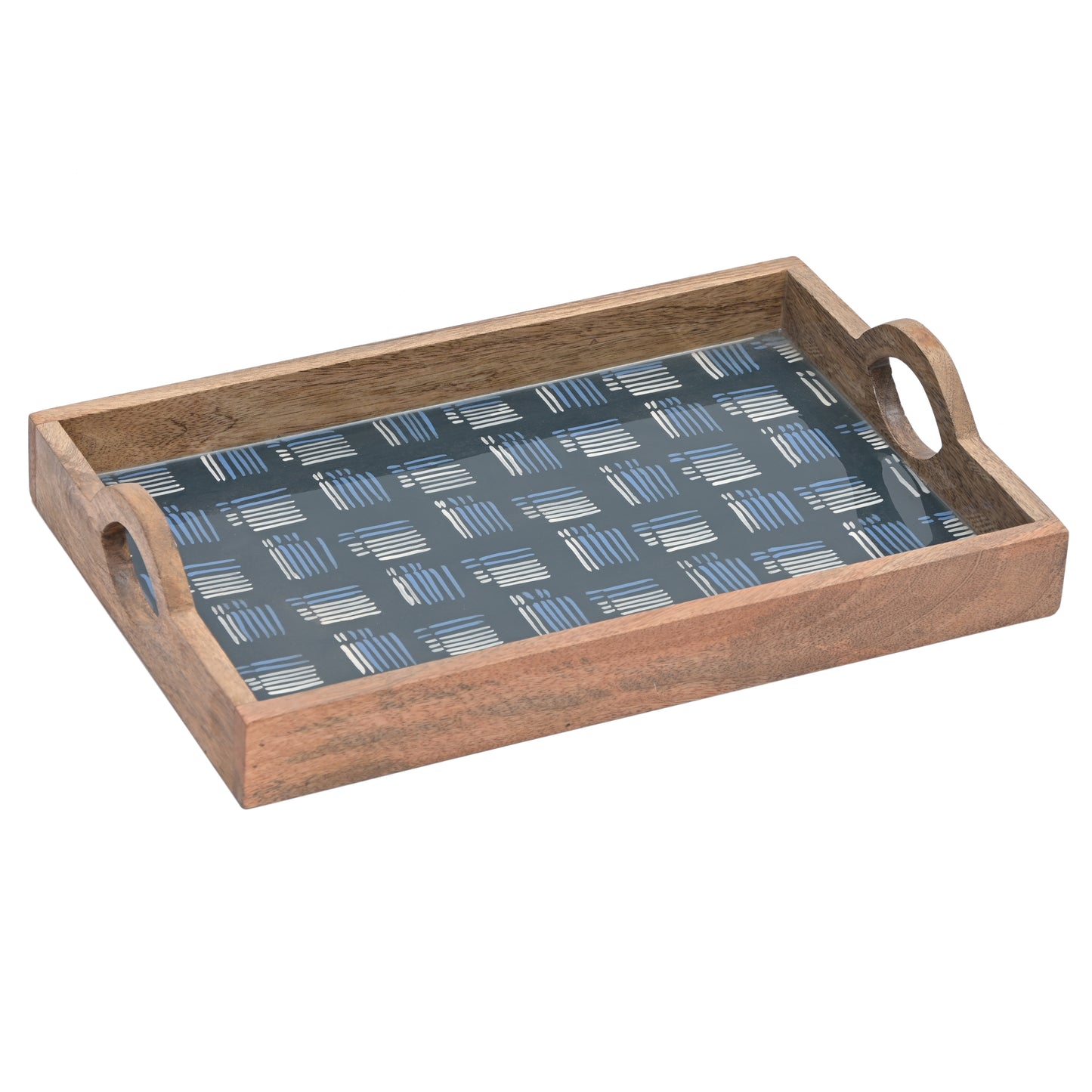 Wooden Rectangular Enamel Print Serving Tray with Handles
