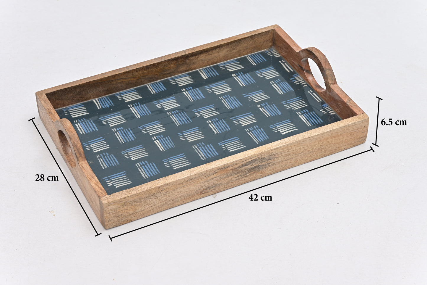 Wooden Rectangular Enamel Print Serving Tray with Handles