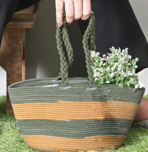 Duo Striped Shoulder Bags Set with Braided Handles (Set of 2)