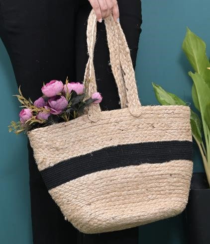 Straw Black Striped Shoulder Bag