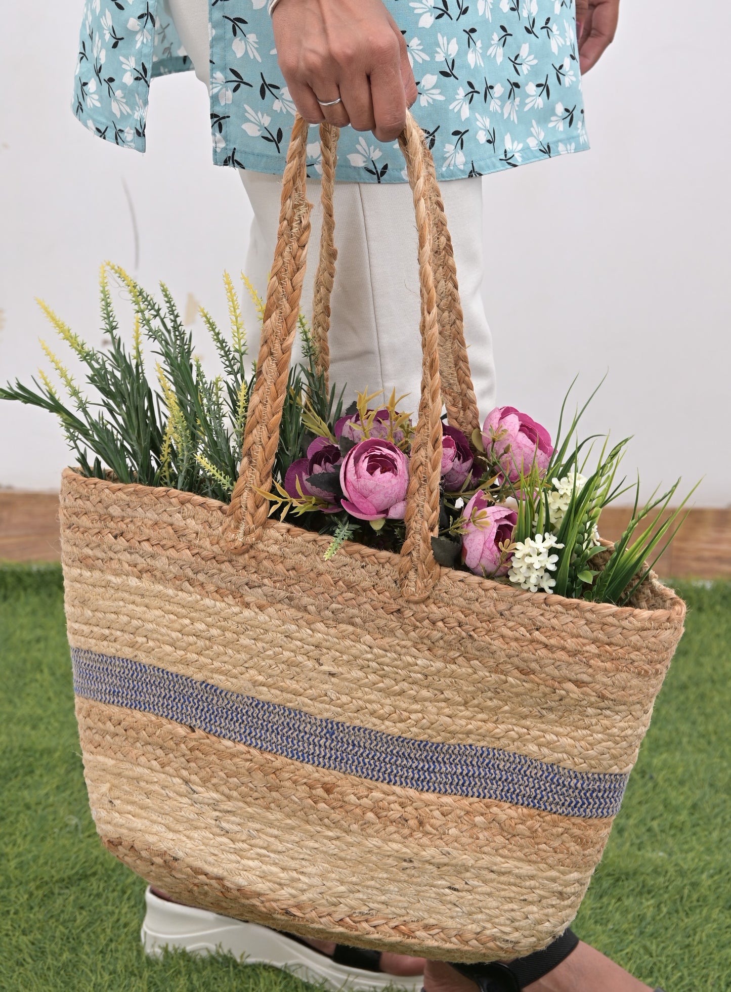 Straw Blue Striped Shoulder Bag