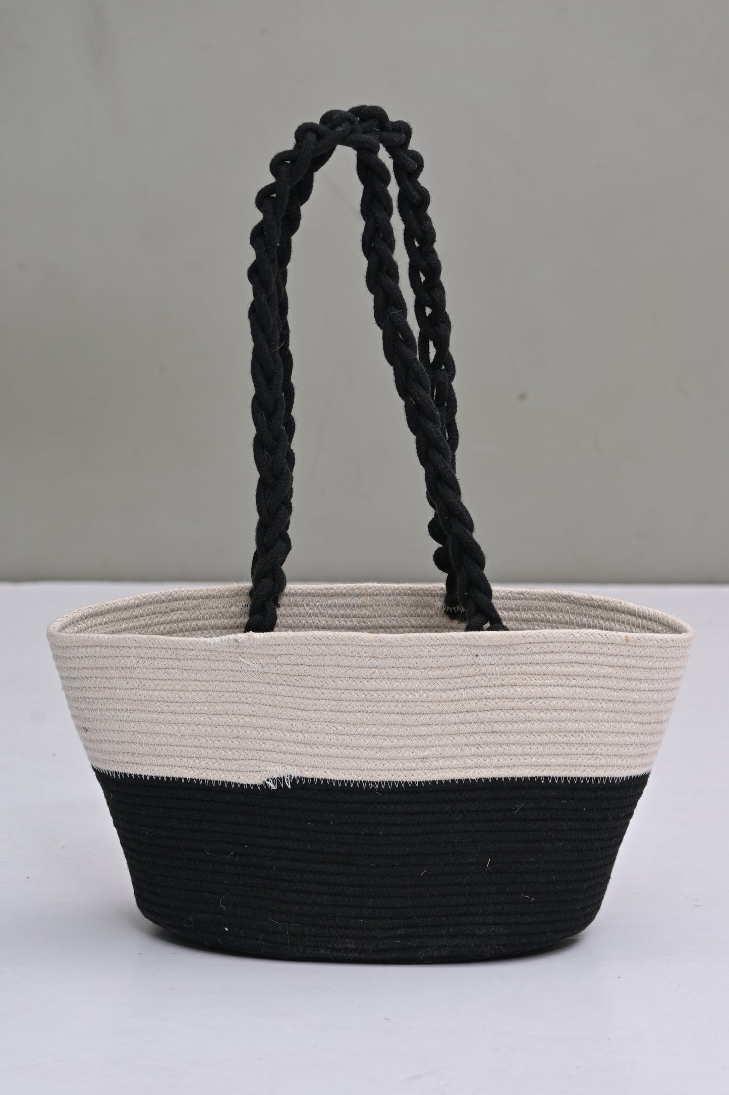 Striped Shoulder Bag with Braided Handle