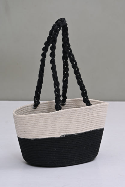 Striped Shoulder Bag with Braided Handle