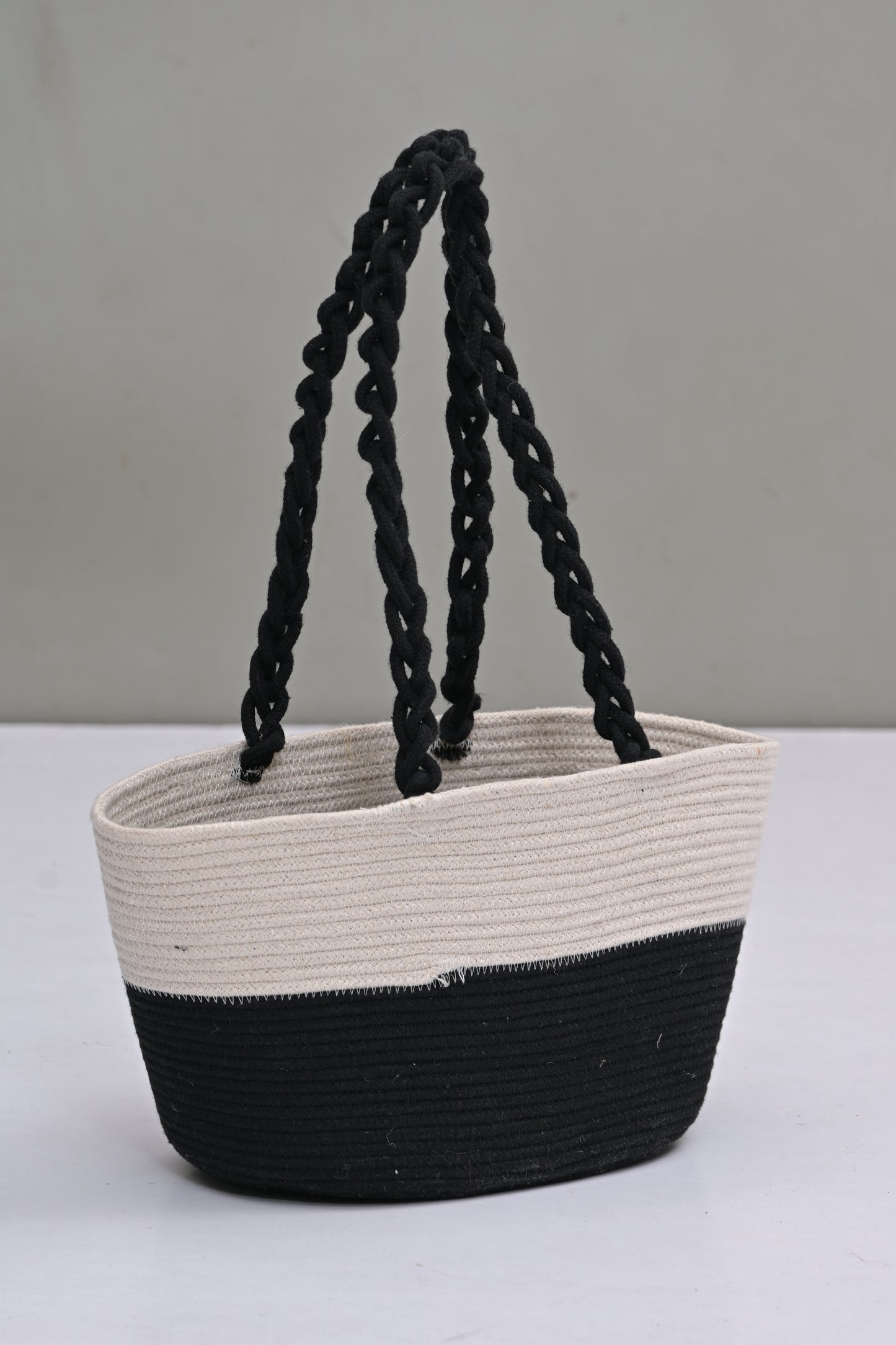 Striped Shoulder Bag with Braided Handle