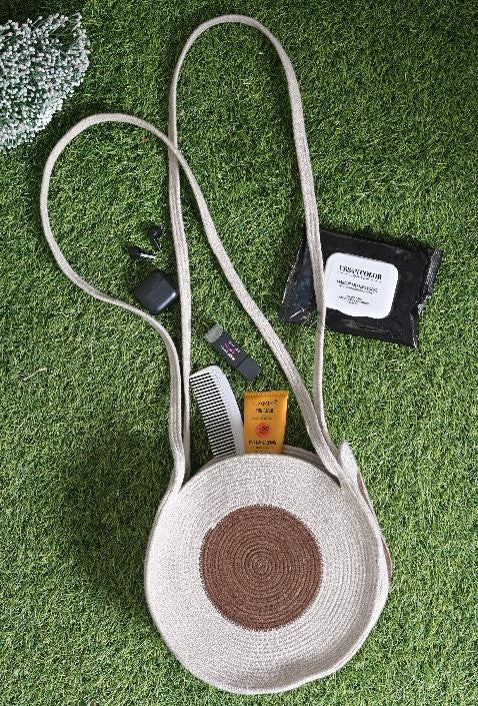 Circle Cotton Cream Crossbody Bag