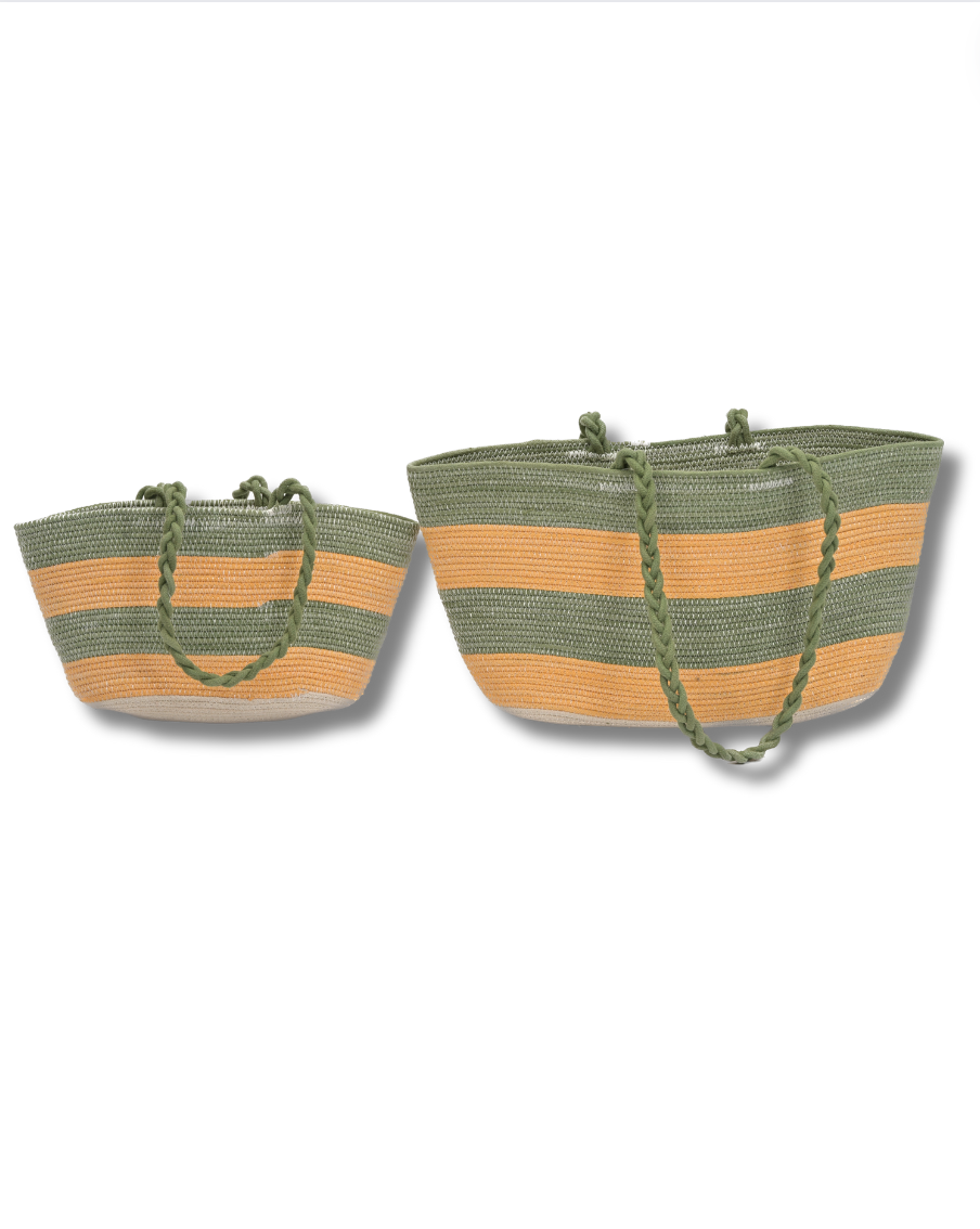 Duo Striped Shoulder Bags Set with Braided Handles (Set of 2)